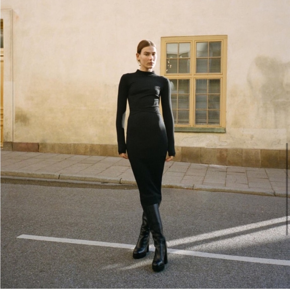 Zara Black Ribbed Cutout Dress